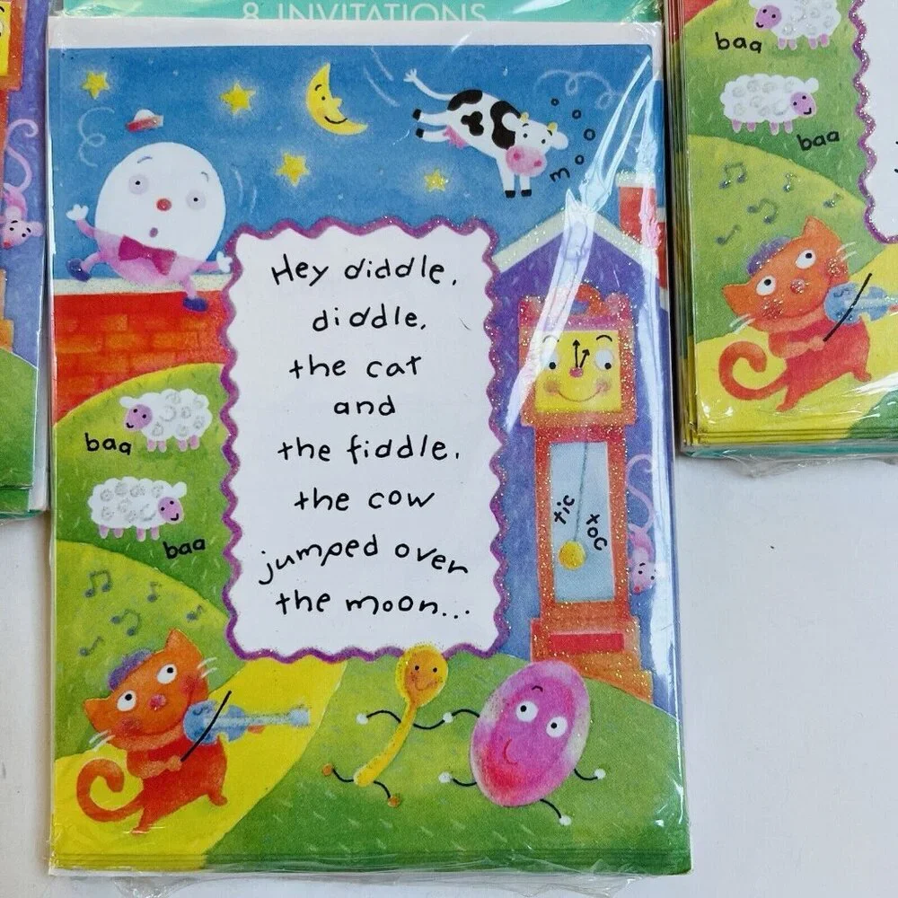 Hallmark Baby Shower Invitations Hey Diddle Diddle Set of 4 USA Made